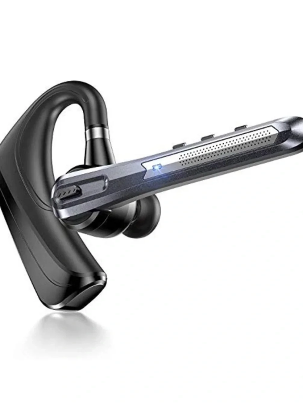 Black Bluetooth Earhook Headset with Silver Accents